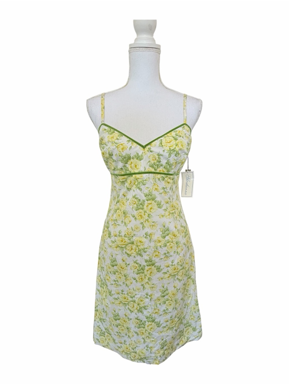 NWT Shoshanna Yellow Rose Floral Sundress Velvet Trim Size 6